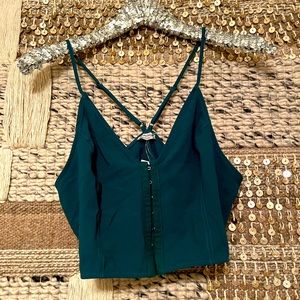 NWT dark green crop top hook & eye closure